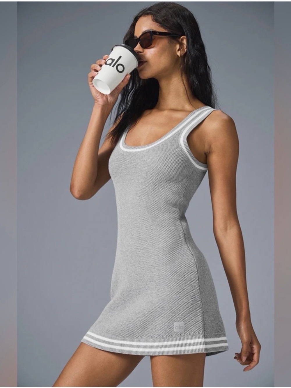 Alo Yoga
Tennis Club Sweater knit dress
Color: Athletic Heather Grey/White
Siz